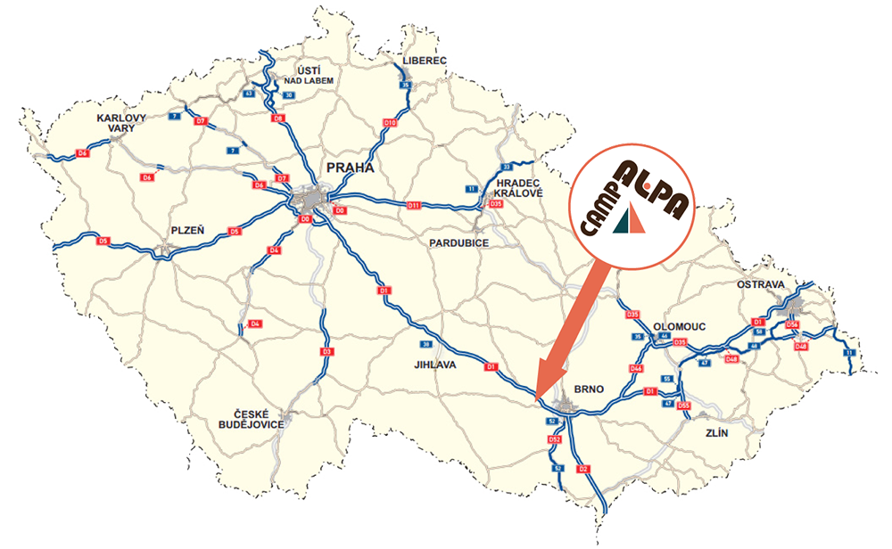 Die Lage des Campingplatzes nicht weit von Brno und Autobahn D1